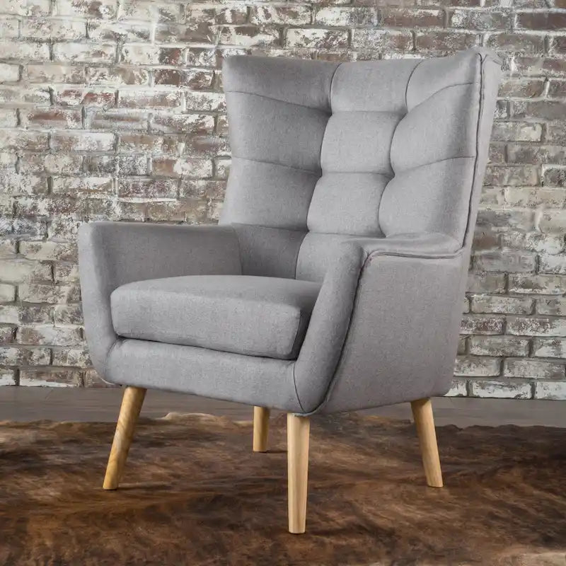 Chaise haute tapissée à dossier haut de 32,5 moderne avec capitonnage et pieds en bois d'hévéa