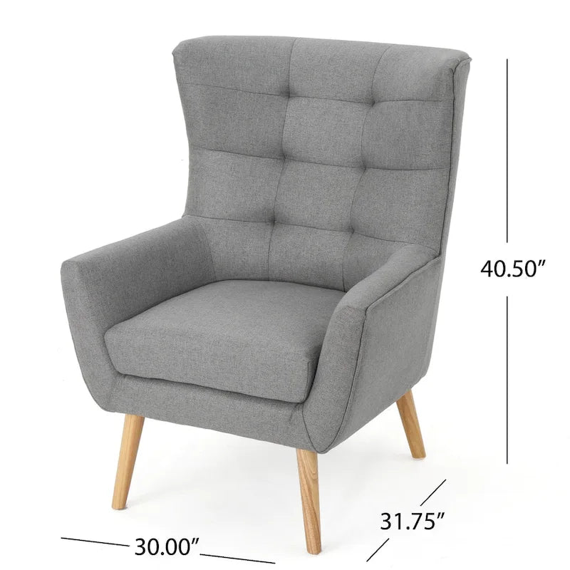 Chaise haute tapissée à dossier haut de 32,5 moderne avec capitonnage et pieds en bois d'hévéa