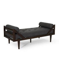 Chaise longue capitonnée moderne 65 en charbon de bois avec design en bois courbé et coussins décoratifs cylindriques