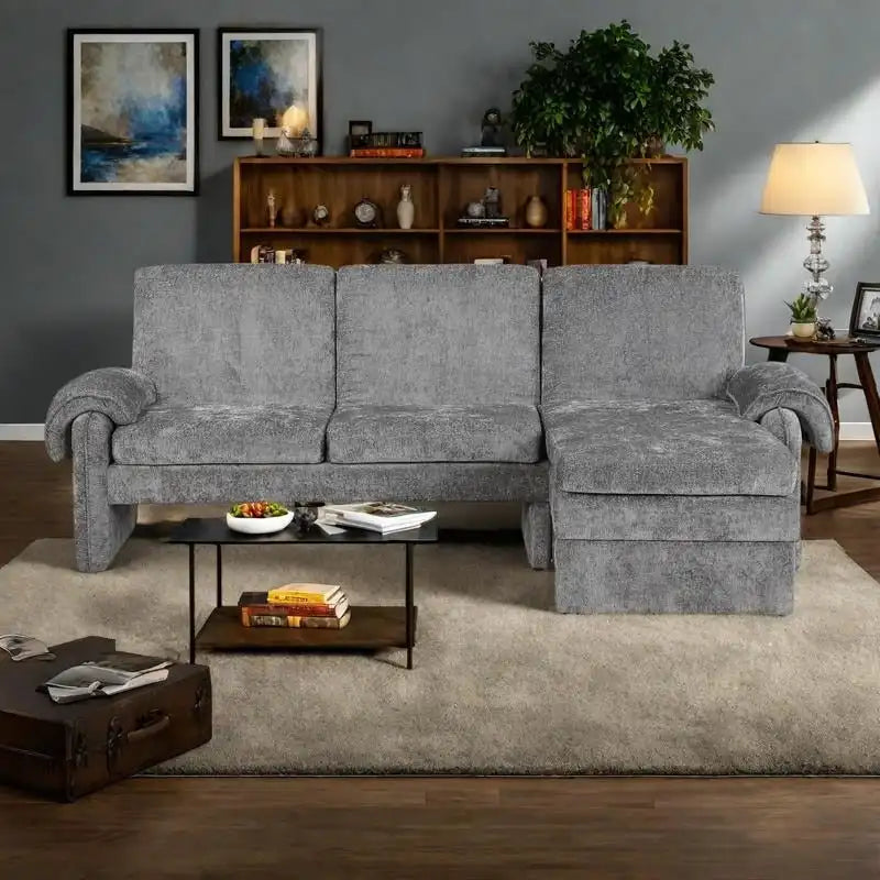Canapé futon en chenille 94.1 en forme de L avec dossier réglable & méridienne réversible
