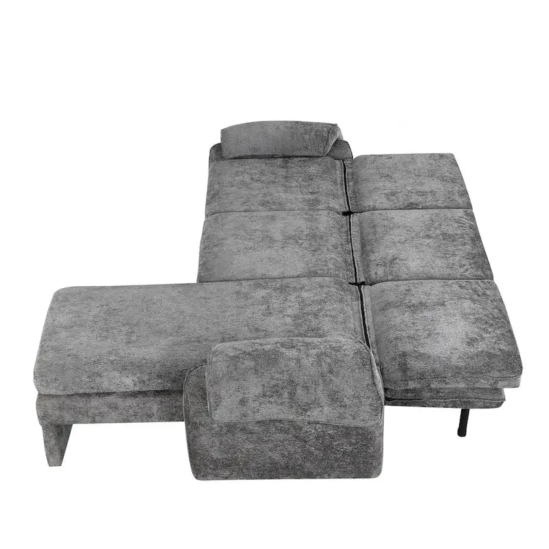 Canapé futon en chenille 94.1 en forme de L avec dossier réglable & méridienne réversible