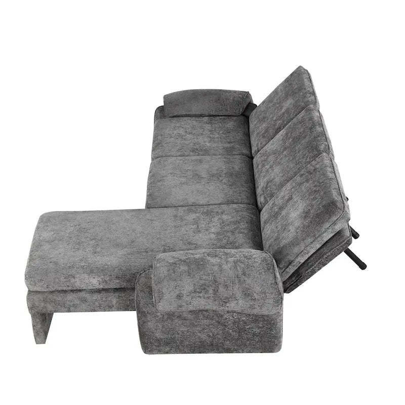 Canapé futon en chenille 94.1 en forme de L avec dossier réglable & méridienne réversible