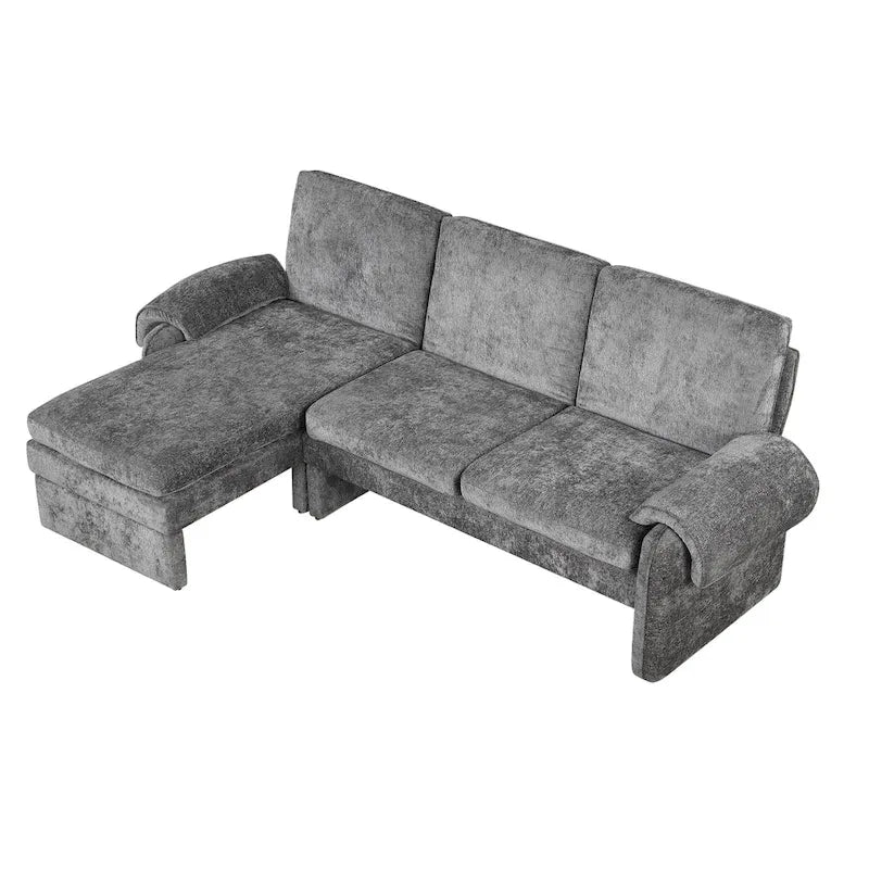 Canapé futon en chenille 94.1 en forme de L avec dossier réglable & méridienne réversible