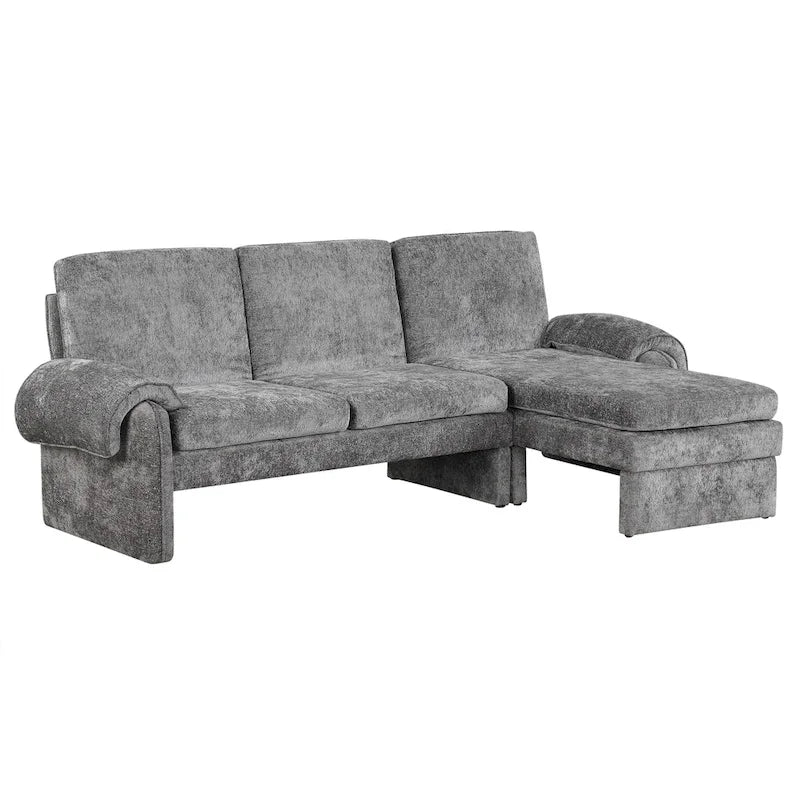 Canapé futon en chenille 94.1 en forme de L avec dossier réglable & méridienne réversible