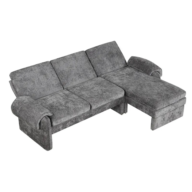 Canapé futon en chenille 94.1 en forme de L avec dossier réglable & méridienne réversible