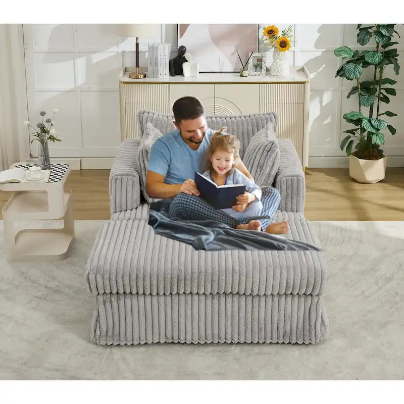 Chaise longue surdimensionnée moderne de 47,8 po avec pouf et oreillers