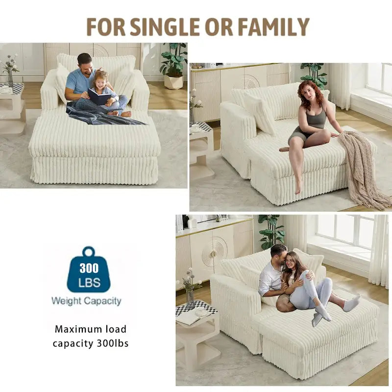 Chaise longue surdimensionnée moderne de 47,8 po avec pouf et oreillers
