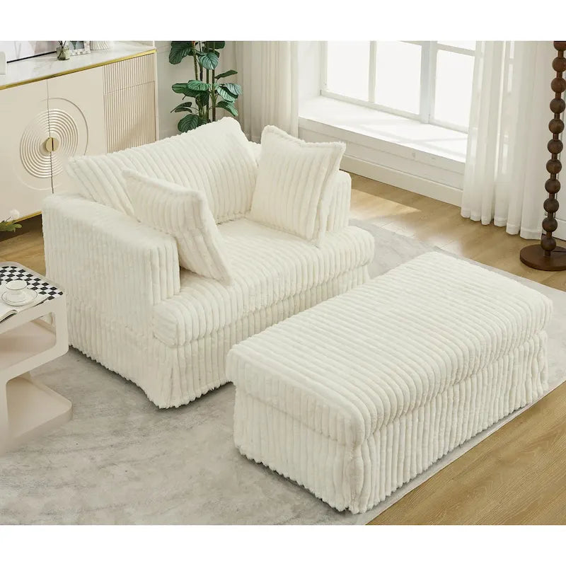 Chaise longue surdimensionnée moderne de 47,8 po avec pouf et oreillers