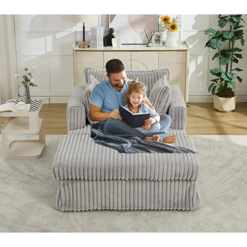 Chaise longue surdimensionnée moderne de 47,8 po avec pouf et oreillers