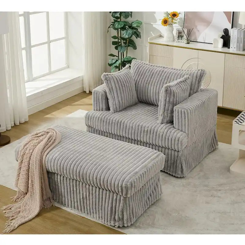 Chaise longue surdimensionnée moderne de 47,8 po avec pouf et oreillers