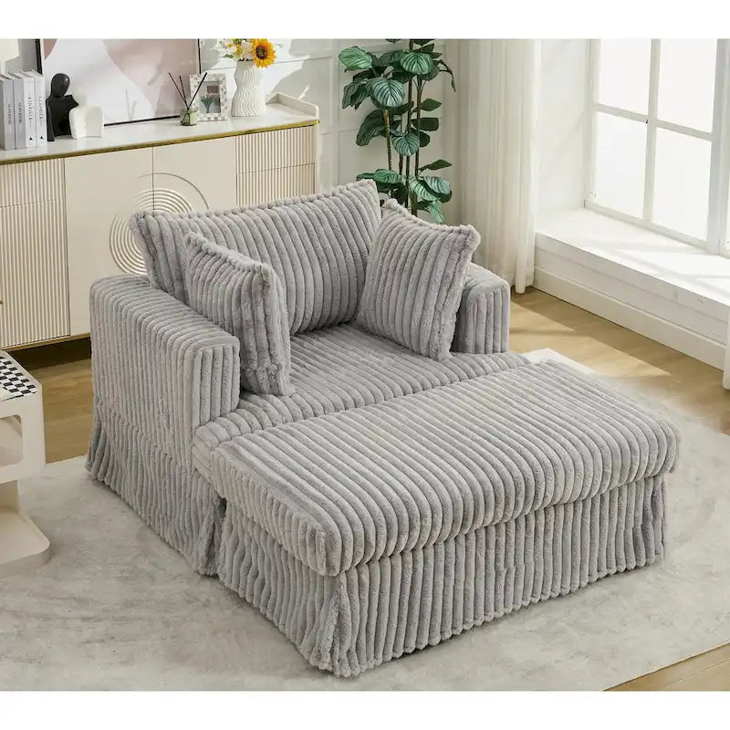 Chaise longue surdimensionnée moderne de 47,8 po avec pouf et oreillers
