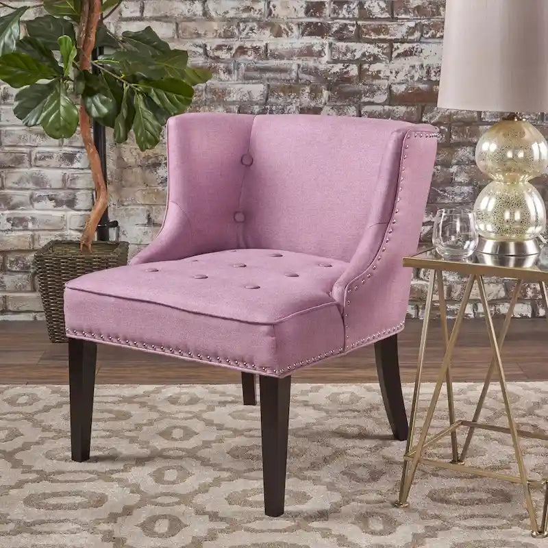 Fauteuil d'appoint moderne 28 pouces violet lavande avec capitonnage gaufré et clous de tapissier