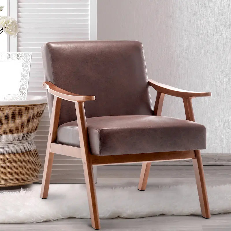 Fauteuil d'appoint moderne marron foncé 26 avec cadre en bois massif et dossier extra-épais