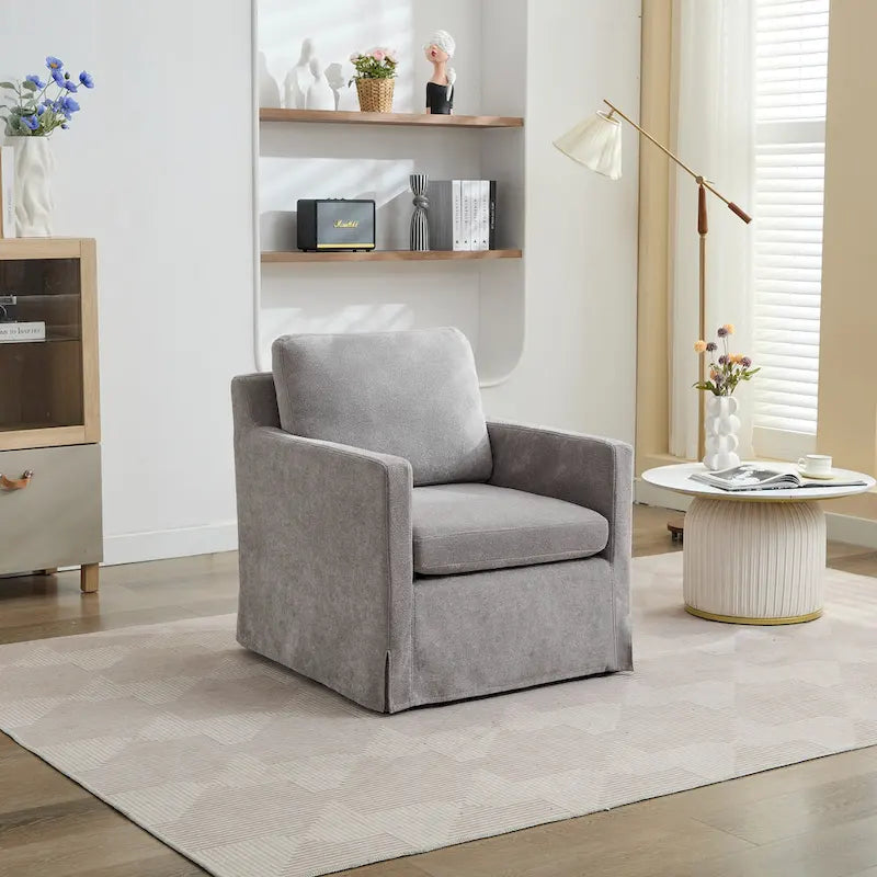 Fauteuil d'appoint pivotant à 360° en chenille moderne de 29,92 pouces avec cadre en bois massif et coussin de dossier amovible