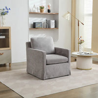 Fauteuil d'appoint pivotant à 360° en chenille moderne de 29,92 pouces avec cadre en bois massif et coussin de dossier amovible