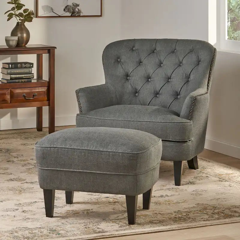 Fauteuil club moderne en tissu de 82,5 cm avec ottoman et clous de tapissier pour salon