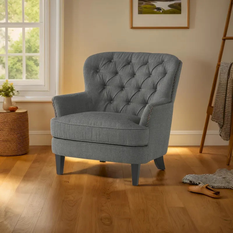 Fauteuil club moderne en tissu de 82,5 cm avec ottoman et clous de tapissier pour salon