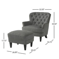 Fauteuil club moderne en tissu de 82,5 cm avec ottoman et clous de tapissier pour salon