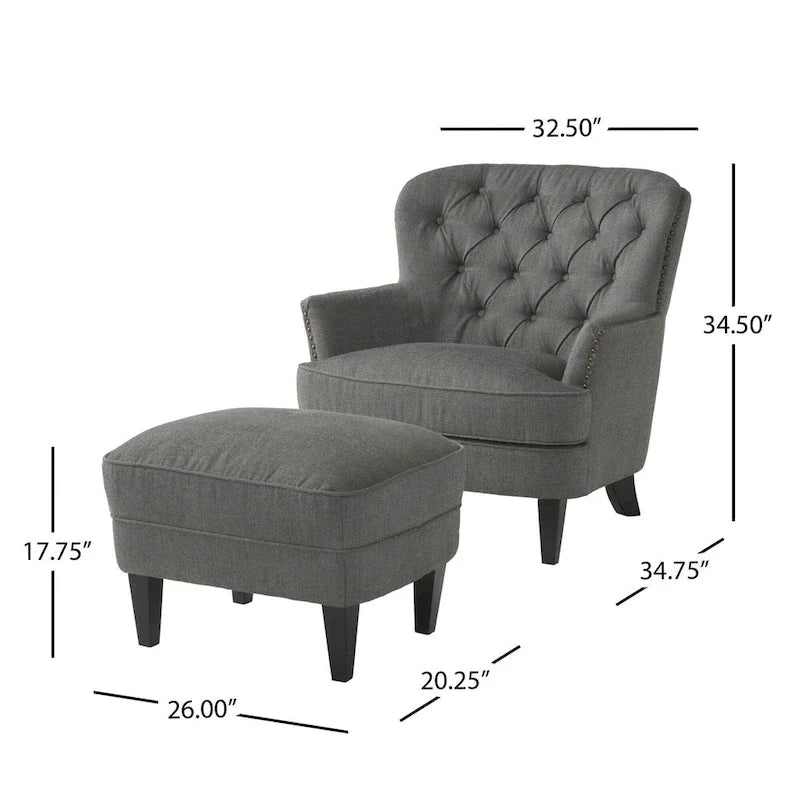 Fauteuil club moderne en tissu de 82,5 cm avec ottoman et clous de tapissier pour salon
