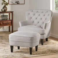 Fauteuil club moderne en tissu de 82,5 cm avec ottoman et clous de tapissier pour salon