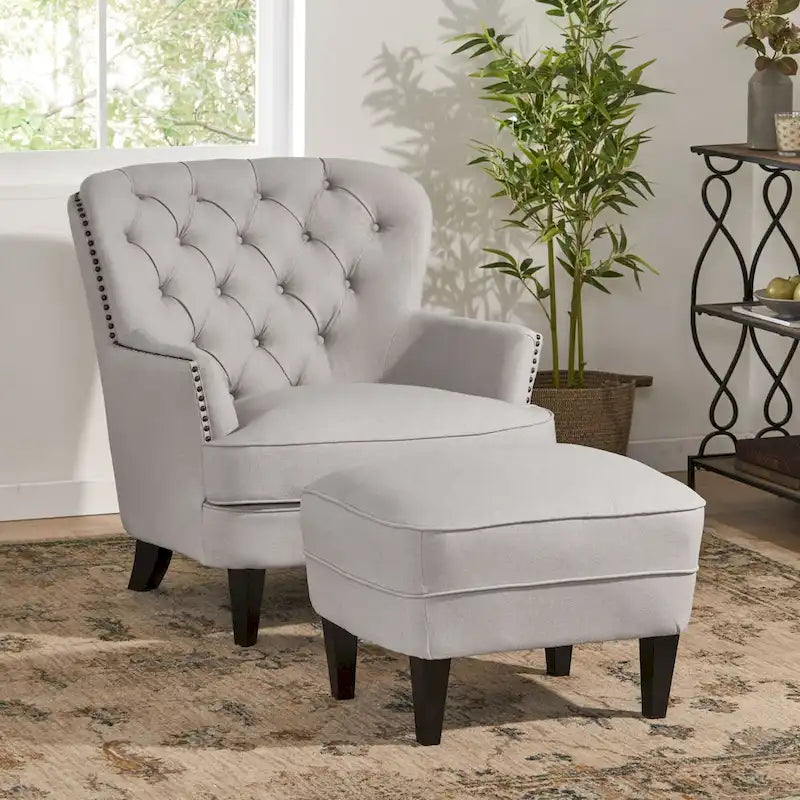 Fauteuil club moderne en tissu de 82,5 cm avec ottoman et clous de tapissier pour salon