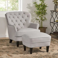 Fauteuil club moderne en tissu de 82,5 cm avec ottoman et clous de tapissier pour salon