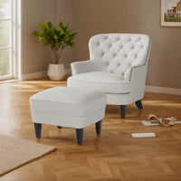 Fauteuil club moderne en tissu de 82,5 cm avec ottoman et clous de tapissier pour salon