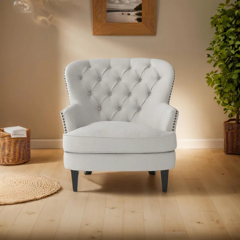 Fauteuil club moderne en tissu de 82,5 cm avec ottoman et clous de tapissier pour salon