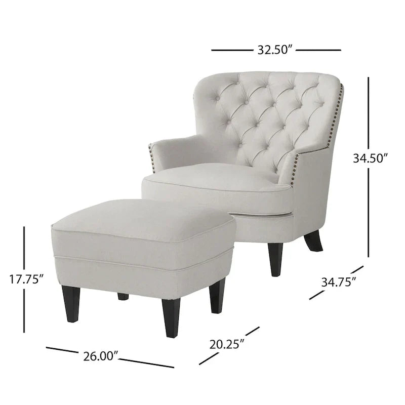 Fauteuil club moderne en tissu de 82,5 cm avec ottoman et clous de tapissier pour salon