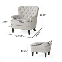 Fauteuil club moderne en tissu de 82,5 cm avec ottoman et clous de tapissier pour salon