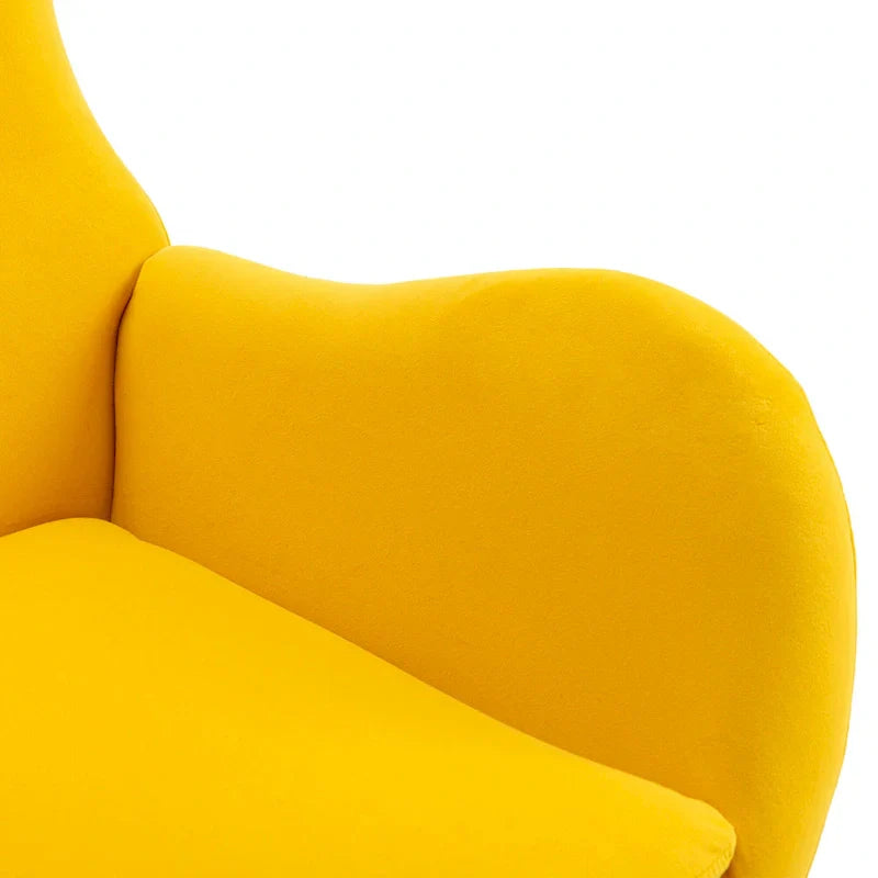 Fauteuil à bascule jaune moderne à dossier haut rembourré 33.1, pieds en bois d'hévéa et structure métallique