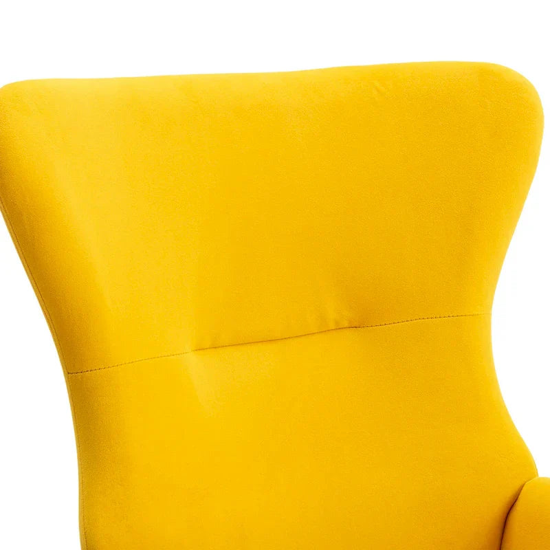 Fauteuil à bascule jaune moderne à dossier haut rembourré 33.1, pieds en bois d'hévéa et structure métallique