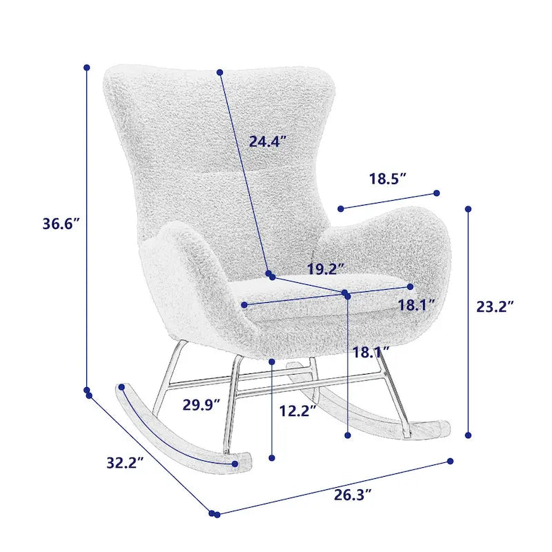Fauteuil à bascule jaune moderne à dossier haut rembourré 33.1, pieds en bois d'hévéa et structure métallique