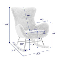 Fauteuil à bascule jaune moderne à dossier haut rembourré 33.1, pieds en bois d'hévéa et structure métallique