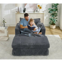 Chaise longue surdimensionnée moderne gris foncé de 47,8 po avec pouf et oreillers