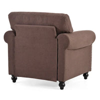 Fauteuil d'appoint marron moderne de 95 cm, rembourré, avec cadre en bois massif et clous décoratifs, pour salon