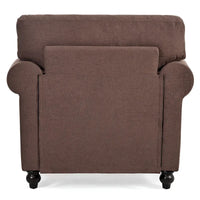 Fauteuil d'appoint marron moderne de 95 cm, rembourré, avec cadre en bois massif et clous décoratifs, pour salon