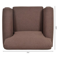 Fauteuil d'appoint marron moderne de 95 cm, rembourré, avec cadre en bois massif et clous décoratifs, pour salon