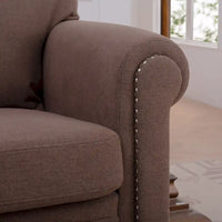 Fauteuil d'appoint marron moderne de 95 cm, rembourré, avec cadre en bois massif et clous décoratifs, pour salon