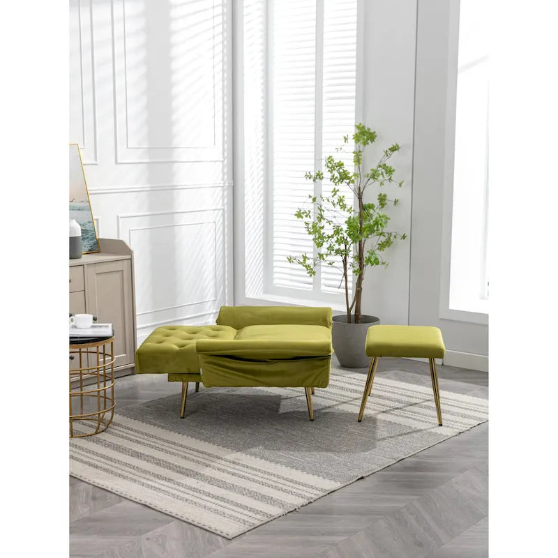 Fauteuil d'appoint capitonné vert olive 32.28 avec ottoman