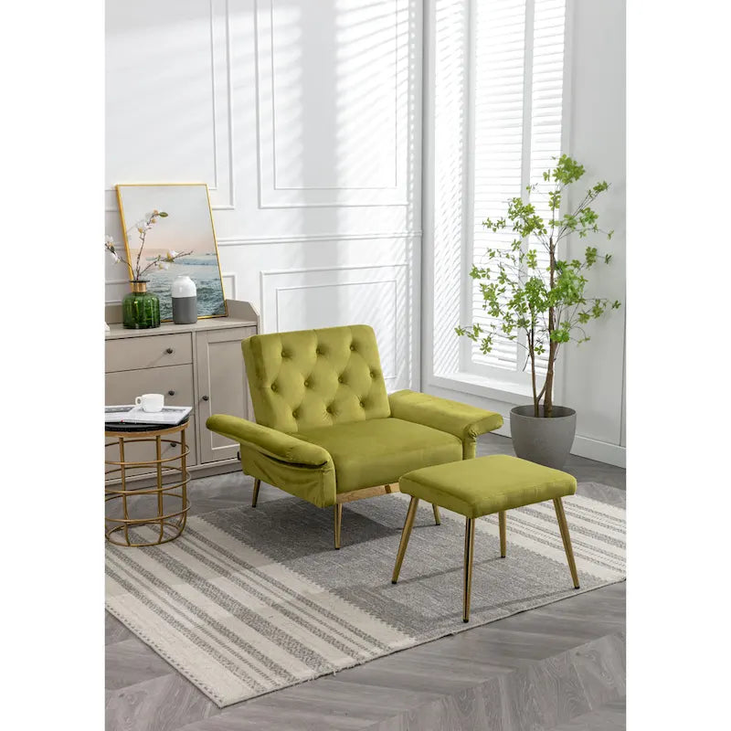 Fauteuil d'appoint capitonné vert olive 32.28 avec ottoman