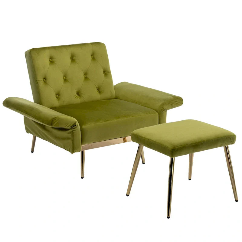 Fauteuil d'appoint capitonné vert olive 32.28 avec ottoman