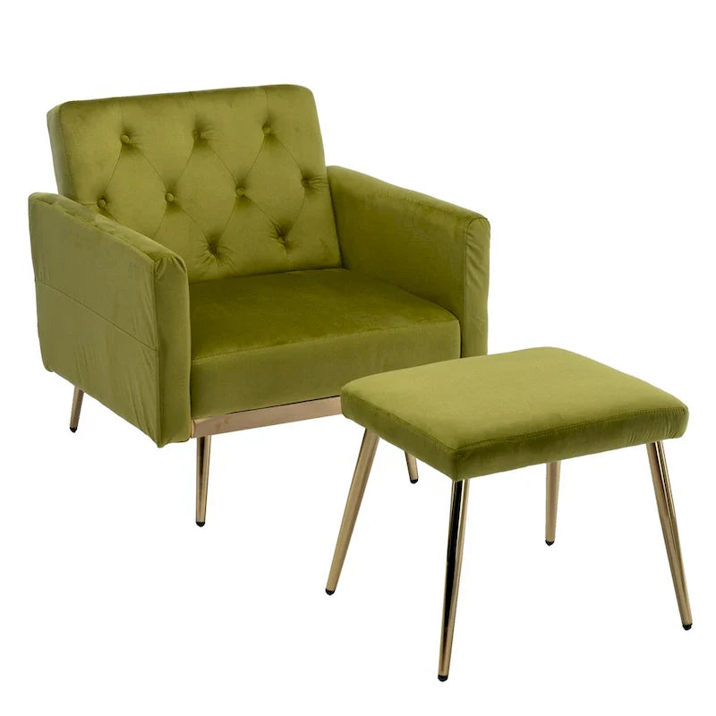 Fauteuil d'appoint capitonné vert olive 32.28 avec ottoman