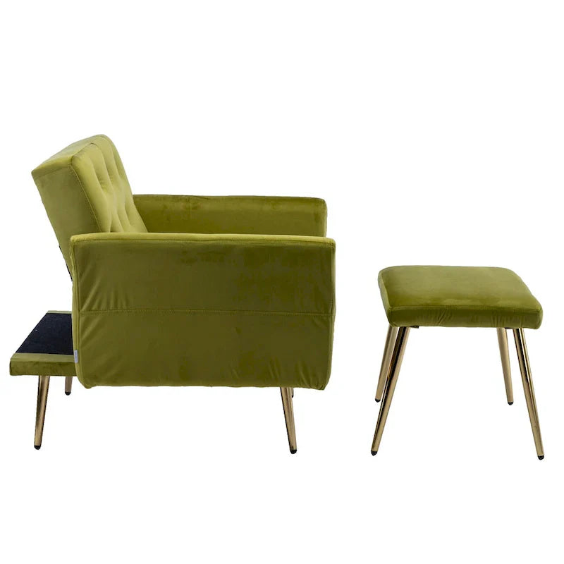 Fauteuil d'appoint capitonné vert olive 32.28 avec ottoman