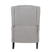 Fauteuil inclinable à pousser à dossier oreilles mid-century en tissu gris avec repose-pieds et dossier capitonné à boutons