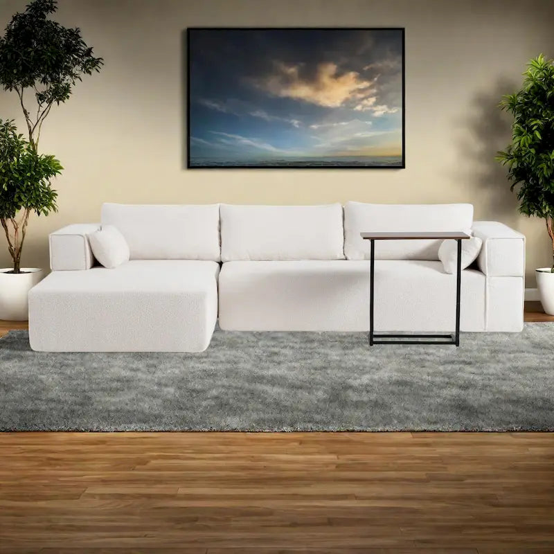Canapé sectionnel modulable en bouclette 112 avec table d'appoint offerte, assise large et sans assemblage requis
