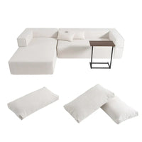 Canapé sectionnel modulable en bouclette 112 avec table d'appoint offerte, assise large et sans assemblage requis