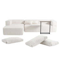 Canapé sectionnel modulable en bouclette 112 avec table d'appoint offerte, assise large et sans assemblage requis