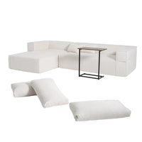 Canapé sectionnel modulable en bouclette 112 avec table d'appoint offerte, assise large et sans assemblage requis