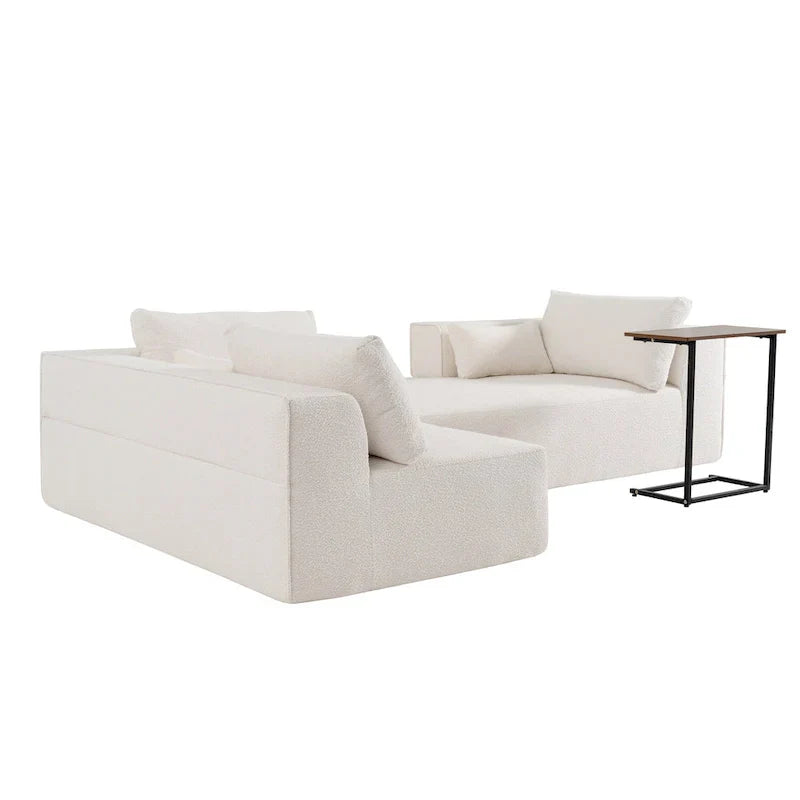 Canapé sectionnel modulable en bouclette 112 avec table d'appoint offerte, assise large et sans assemblage requis